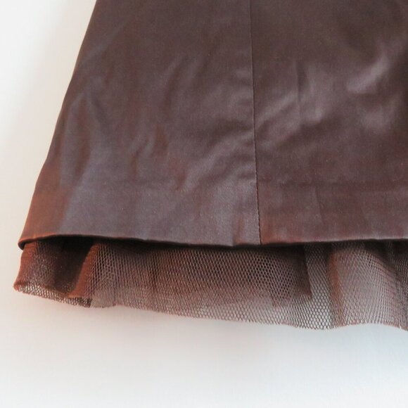 VINTAGE Y2K RW & CO Espresso Brown Satin Sweetheart Tulle Dress Goth - Size US 0 - Picture 5 of 15